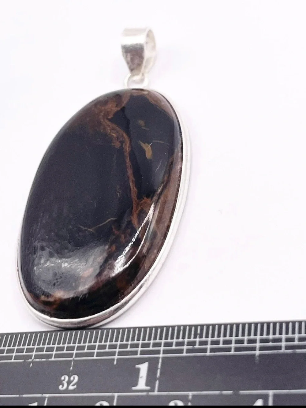 Pietersite 925 Sterling Silver Brown and Black Oval Pendant